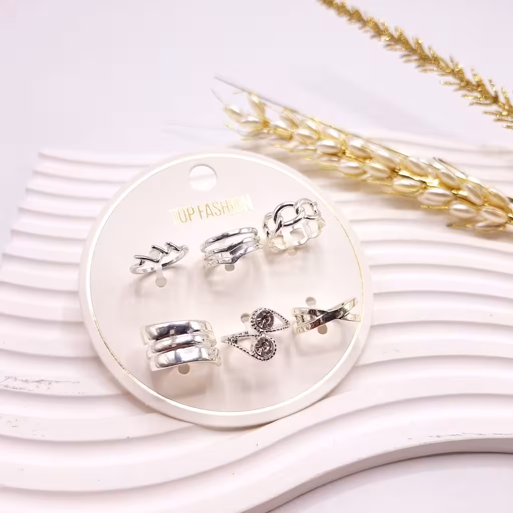 پک انگشتر 6 تایی رادیوم نگینی نقره ای