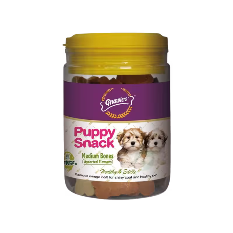 تشویقی سطلی مدل puppy snack برند Gnawlers جیناولرز 250 گرمی