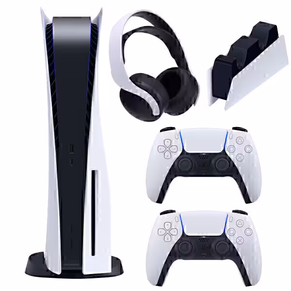 باندل کنسول بازی سونی آمریکا مدل پلی استیشن (Playstation 5 (1115 Drive به همراه یک هدست و یک پایه شارژر و یک دسته بازی