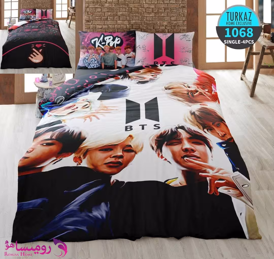 قیمت و خرید سرویس روتختی طرح بی تی اس یک نفره برند Turkaz کد 1068