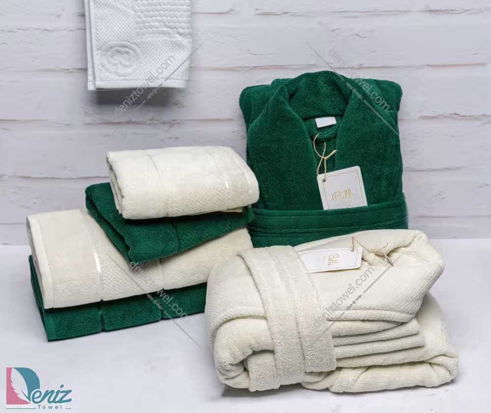 حوله ست دو نفره طرح ماکرو رنگ کاهویی و یشمی