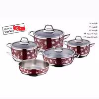 سرویس قابلمه استیل 9 پارچه گلدار سوفرام قرمز ترکیه