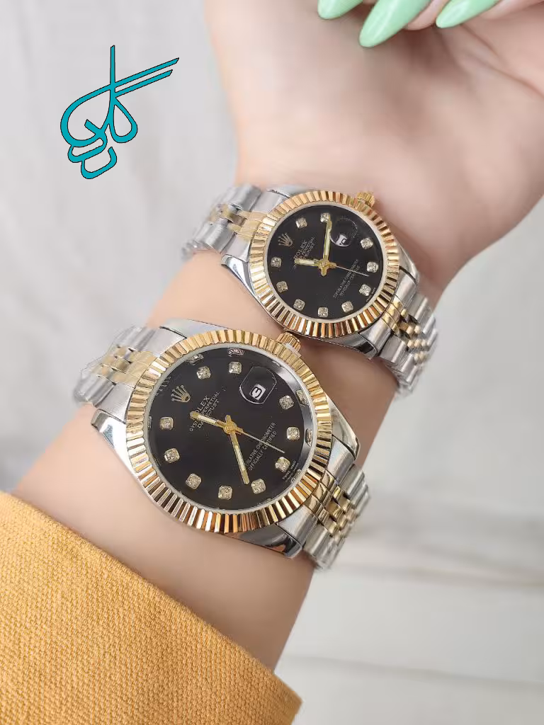 خرید ست ساعت زنانه و مردانه رولکس مدل دیت جاست تقویم دار قفل ضامن دار کیفیت عالی رنگ ثابت کد 2117404 - ردگل