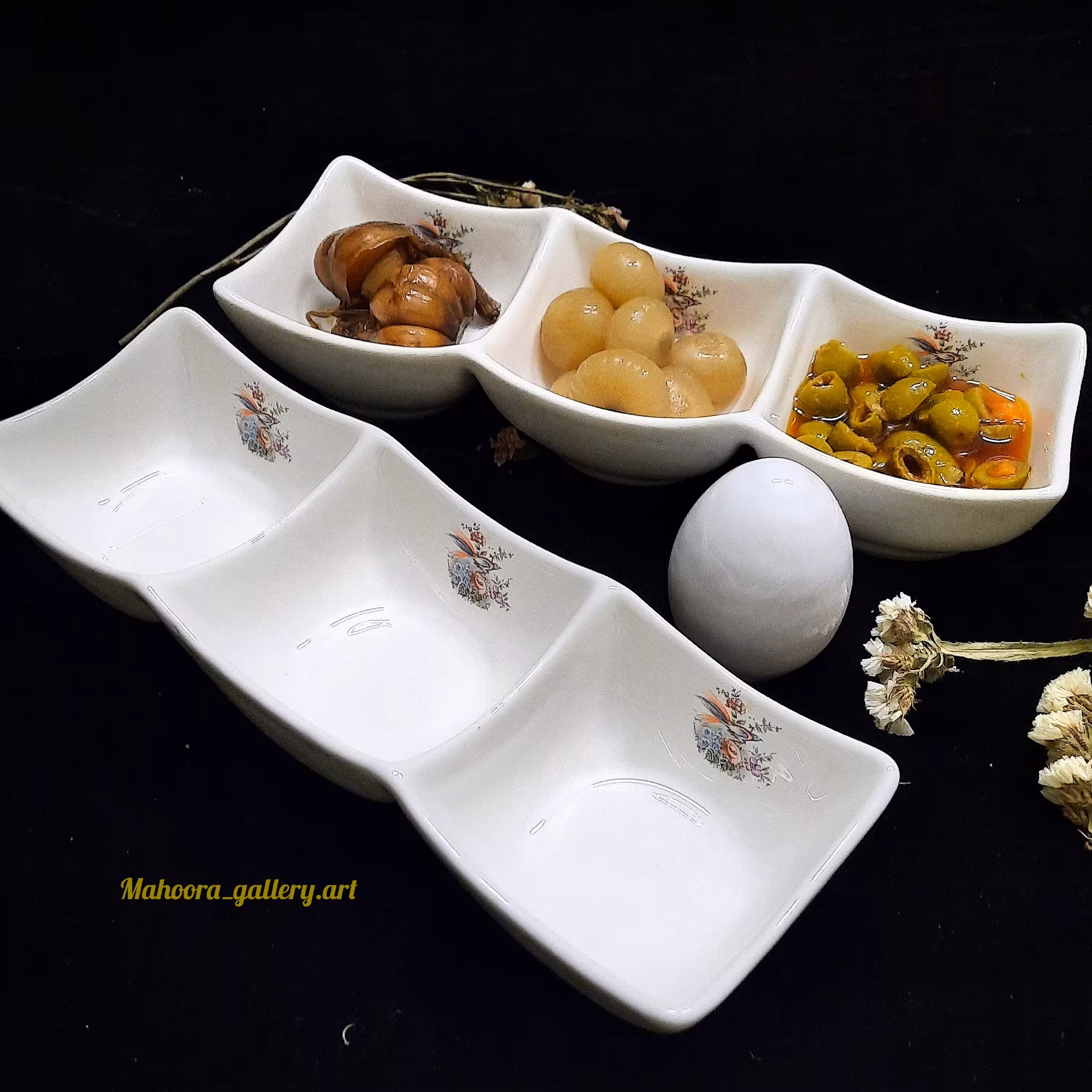 اردورخوری 3 خانه سرامیکی مستطیل طرح گل و پرنده