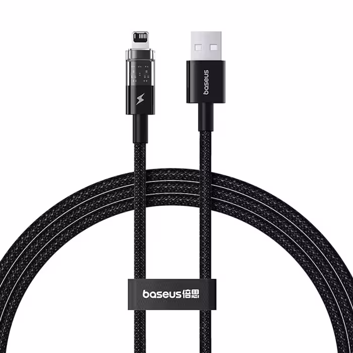 کابل فست شارژ USB به لایتنینگ 20 وات 2.4 آمپر یک متری طرح شفاف بیسوس CB000117