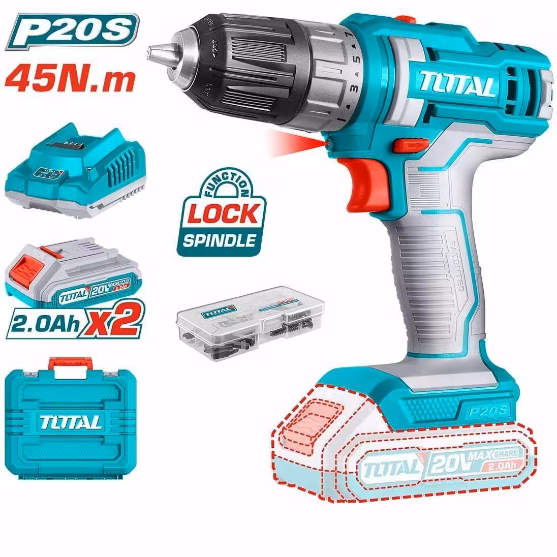 دریل شارژی 20 ولت 2 آمپر توتال مدل TDLI200528