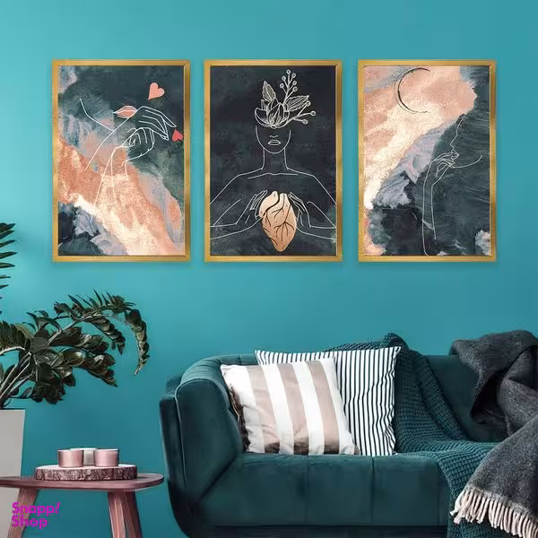 تابلو بکلیت مدل طرح نقاشی دکوراتیو مینیمال T-955 مجموعه 3 عددی