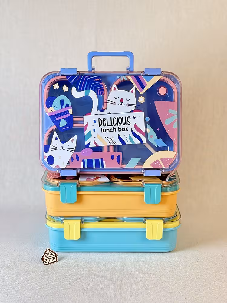 ظرف غذا 3 قسمتی 1170 میل فانتزی طرح گربه کد003002