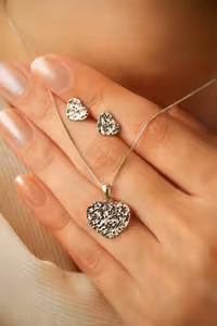 نیمست قلب جواهری نقره کد 00646