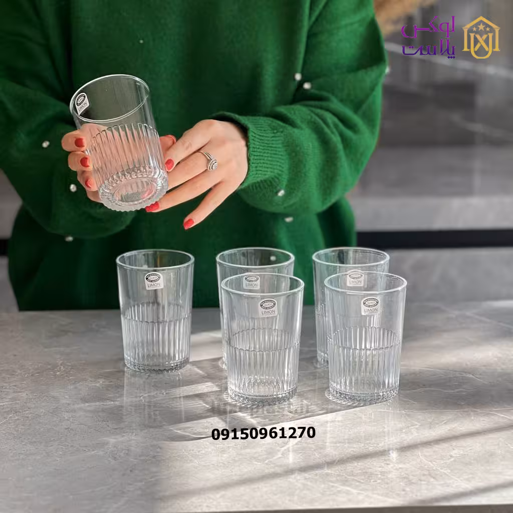 لیوان شیشه ای شیاردار 6 عددی لیمون 2216
