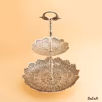 شیرینی خوری برنجی نقره ای دو طبقه مدل کیمیا