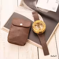 قطب نما مچی برنجی هندی چرمی همراه با کیف