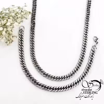 ست زنجیر و دستبند استیل کارتیر سفید کد 19115