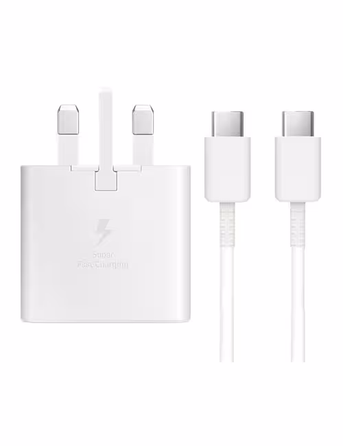 شارژر دیواری سوپر فست سامسونگ 3 پین 25 وات Type-C با کابل سفید