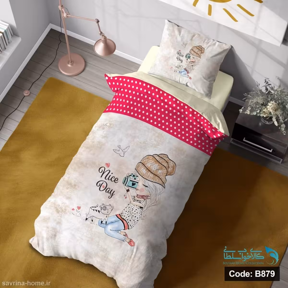 روتختی یک نفره سه بعدی طرح دخترک عکاس کد B879 چهار تکه