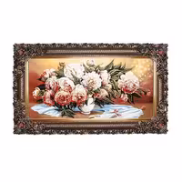 تابلو فرش ماشینی دنیای فرش طرح گلدان گل کد 441