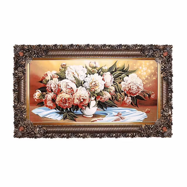 تابلو فرش ماشینی دنیای فرش طرح گلدان گل کد 441