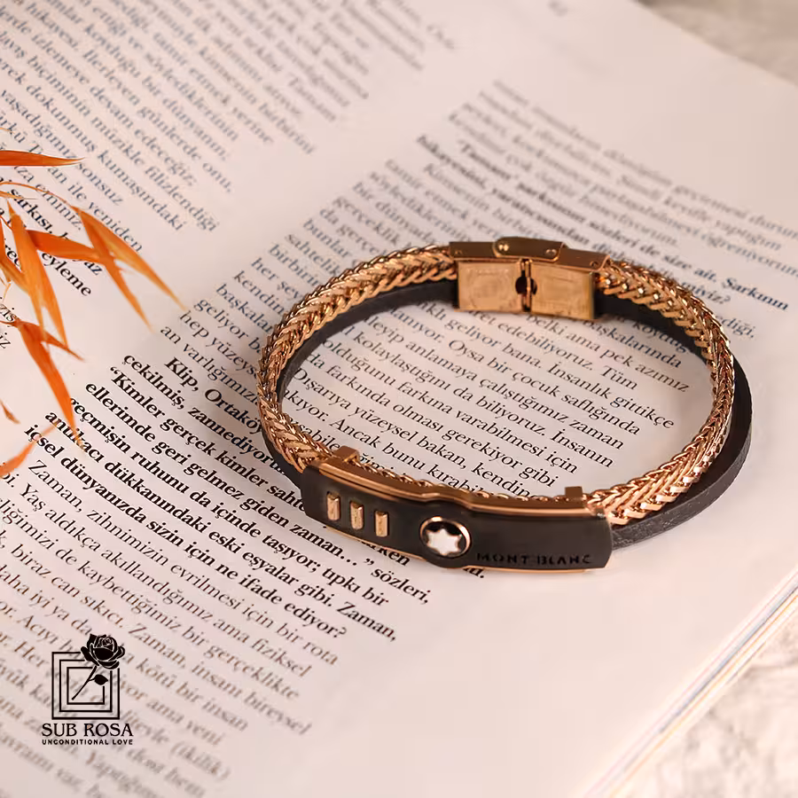 دستبند چرم حصیری مونت رزگلد 13275