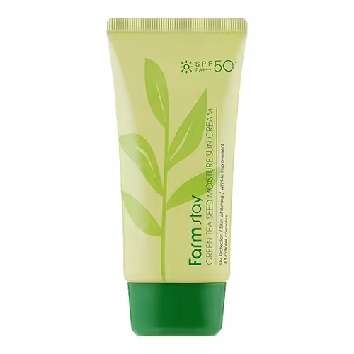 کرم ضد آفتاب بدون رنگ فارم استی SPF 50 مدل چای سبز ‌مناسب پوست‌های چرب و مختلط Farm stay green tea seed moisture sun cream SPF50