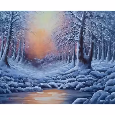 تابلو نقاشی رنگ روغن طرح زمستان کد 4
