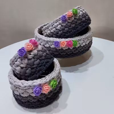 سبد قلاب بافی تریکو طرح کجراه کد 01 مجموعه 4 عددی