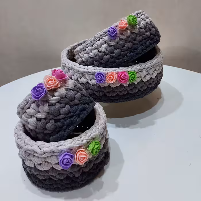 سبد قلاب بافی تریکو طرح کجراه کد 01 مجموعه 4 عددی