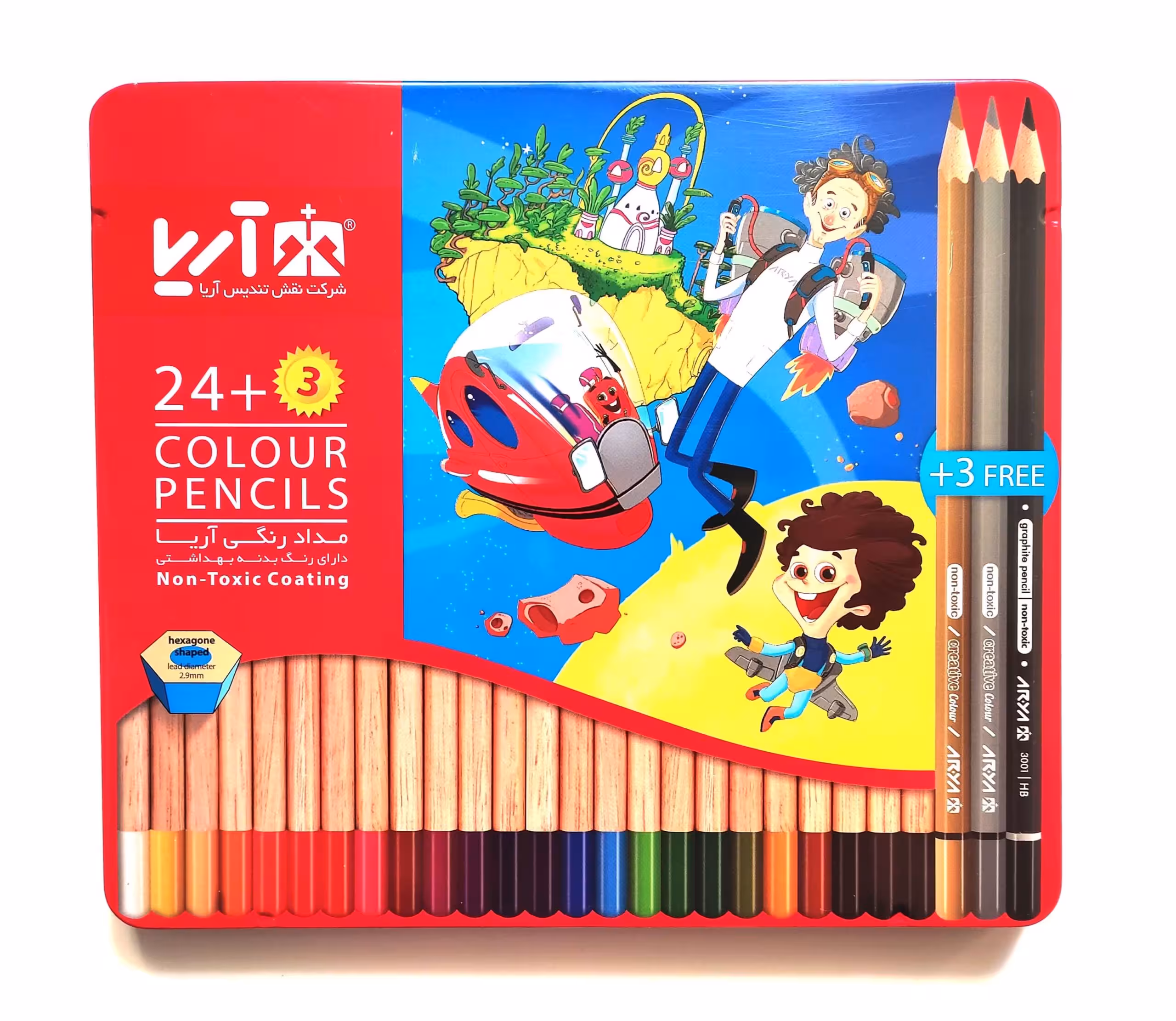 مداد رنگی 3   24 جلد فلزی آریا کد 3022