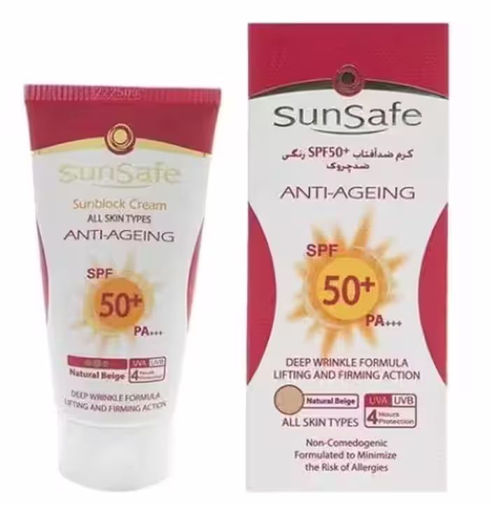 کرم ضد آفتاب رنگی ضد چروک SPF50  سان سیف 50گرم بژ طبیعی
