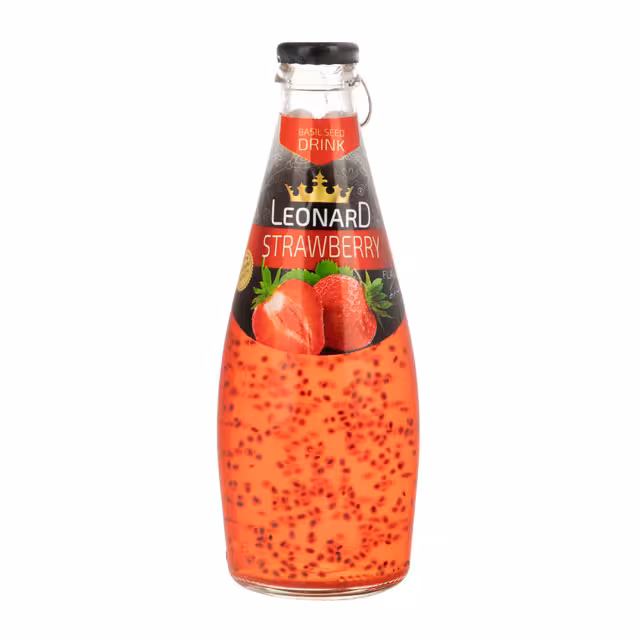 نوشیدنی با طعم توت فرنگی و تخم ریحان لئونارد 300 میلی لیتری