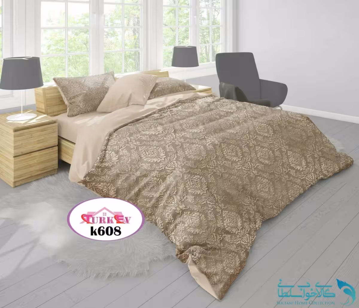 روتختی طرح داماس دونفره برند Turkev کد K608