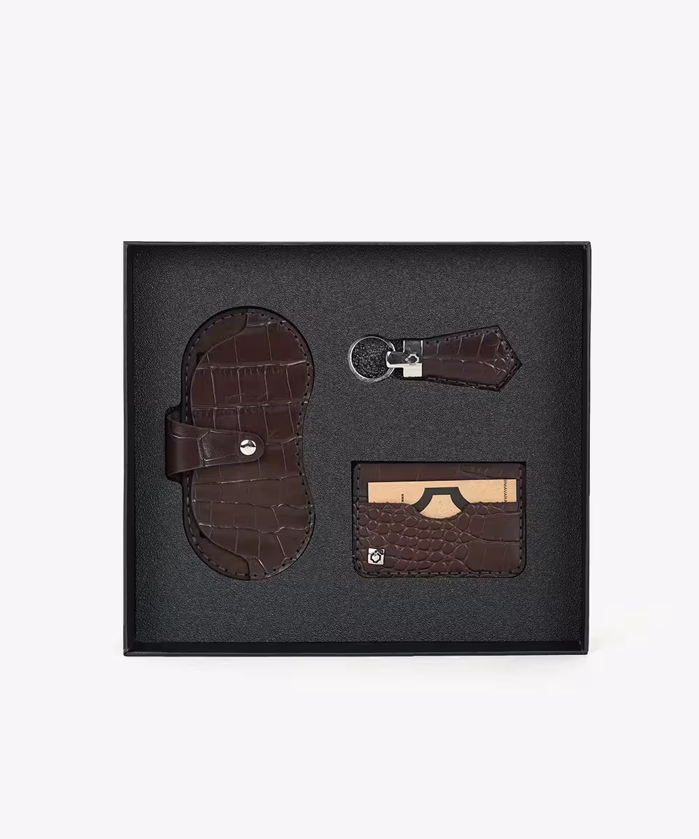 ست جاکارتی و قاب عینک و جاکلیدی چرم دست‌دوز مدل دریا - چرم نیاوران