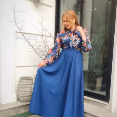 پیراهن طرحدار کرپ حریر مدل مهرسا