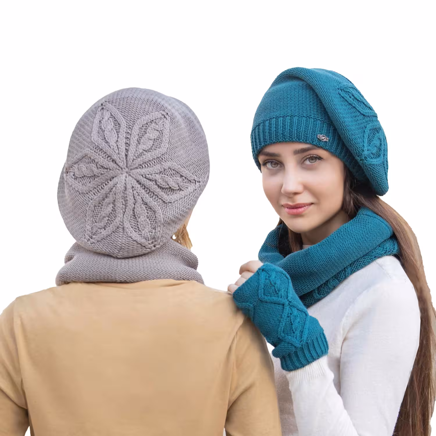 ست سه تیکه کلاه کج طرح برگ برجسته بافت