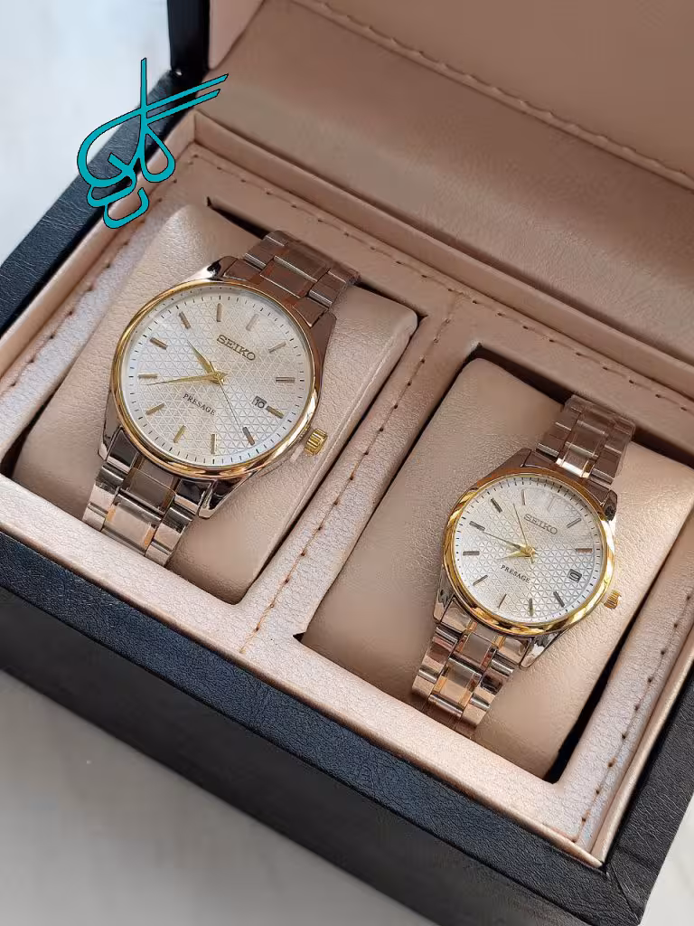 خرید ست ساعت زنانه و مردانه سیکو تقویم دار قفل ضامن دار کیفیت عالی کد 2117467 - ردگل