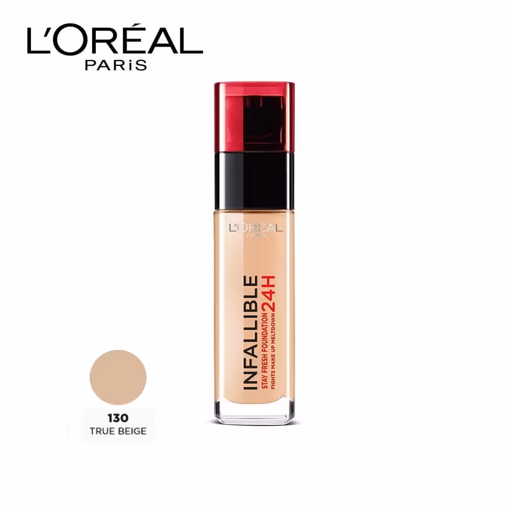 کرم پودر 24 ساعته شیشه ای اینفالیبل اورال شماره 130 LOREAL