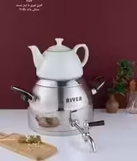 کتری قوری استیل شیر دار 5لیتری دسته مشکی مات بالا ریور کد 3874