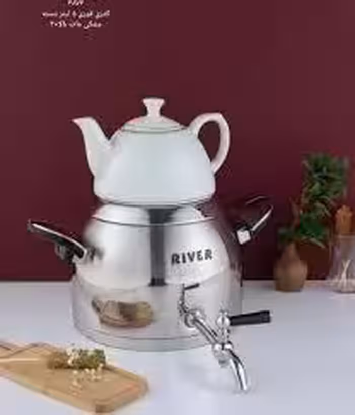 کتری قوری استیل شیر دار 5لیتری دسته مشکی مات بالا ریور کد 3874