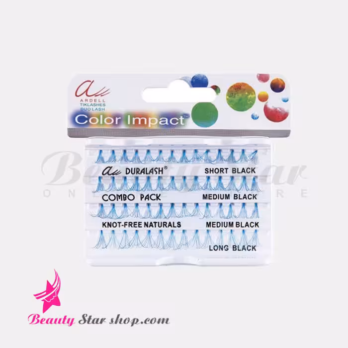 مژه رنگی آبی بدون گره آردل سایز میکس