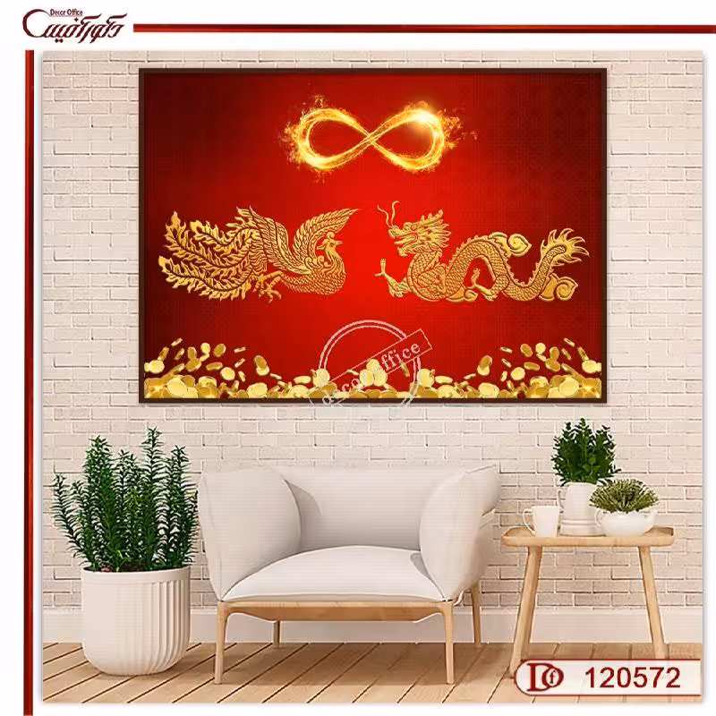 تابلو ققنوس اژدها و سکه با علامت بی نهایت R120572