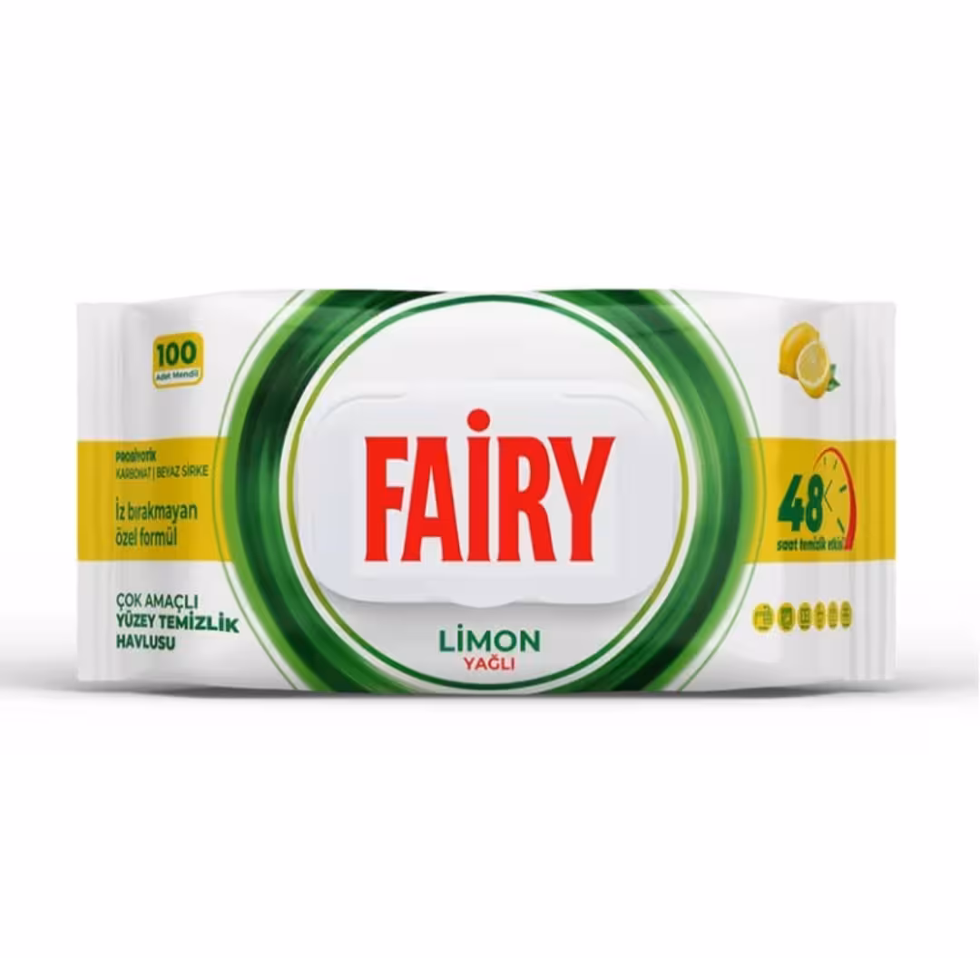 دستمال مرطوب تمیز کننده سطوح فیری Fairy حاوی عصاره لیمو ،ترکیه بسته 100 عددی