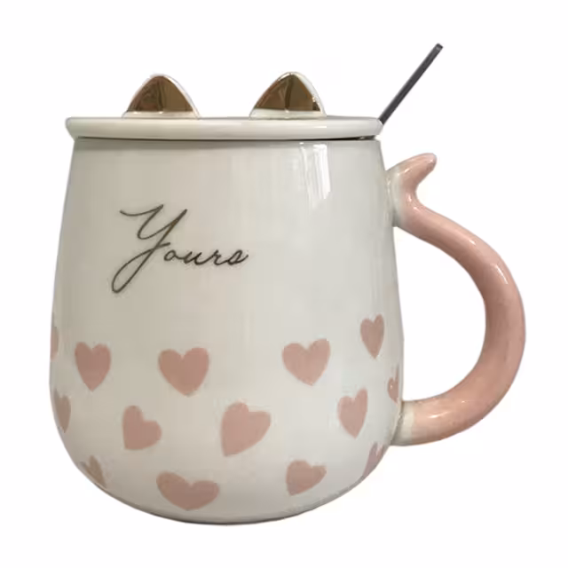 ماگ سرامیکی مدل درب دار طرح گربه