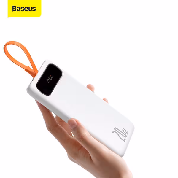 پاوربانک باسئوس مدل Block Digital Display PPBLK-02 ظرفیت 10000 میلی آمپر ساعت با توان 20 وات با کابل متصل لایتنینگ