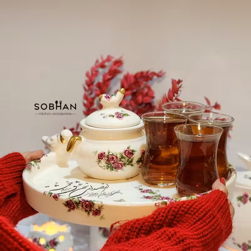 سینی دونفره گرد گلسرخی