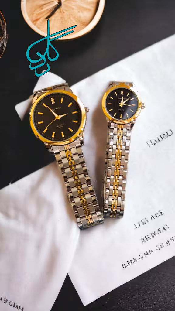 خرید ست ساعت فلزی مردانه و زنانه مارک امپاور دارای رنگ بندی با کیفیت ضد حساسیت رنگ ثابت کد 2115688 - ردگل