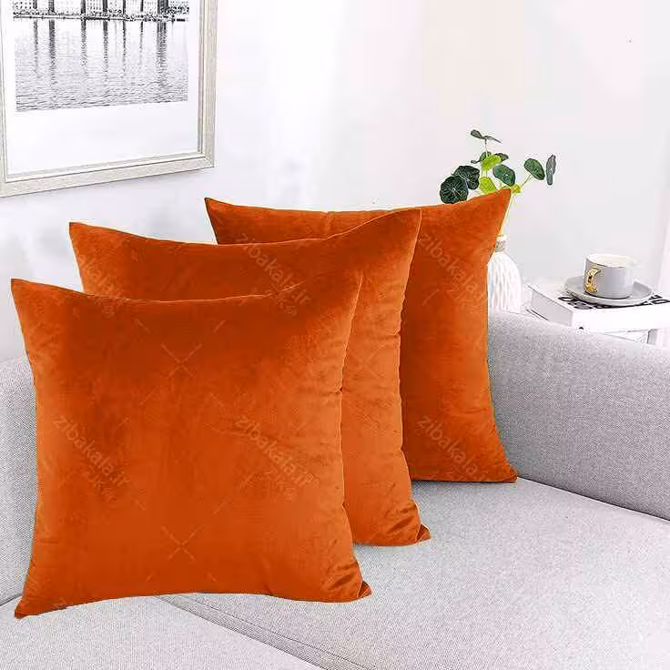 روکش کوسن ساده مخمل کالیفرنیا رنگ آجری ( نارنجی تیره ) 3عددی زیب مخفی