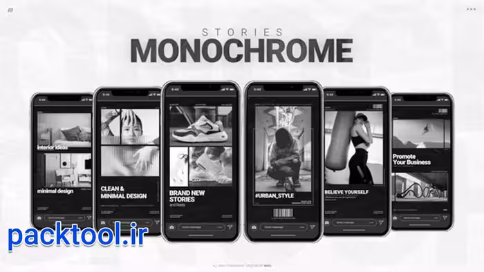پروژه افتر افکت استوری تک رنگ ( سیاه سفید ) اینستاگرام Monochrome Stories - پک تول