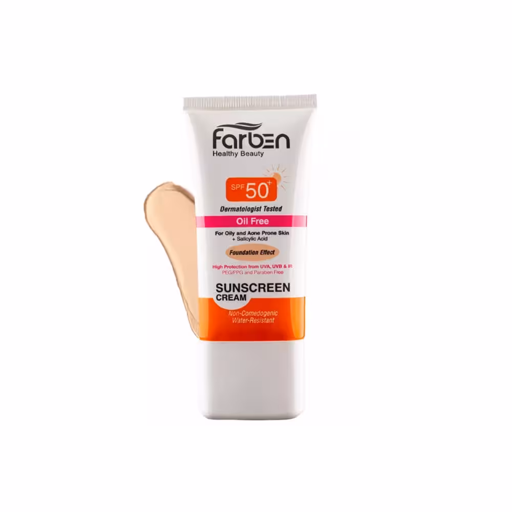 کرم ضد آفتاب spf50 بژ روشن مناسب پوست چرب فاربن