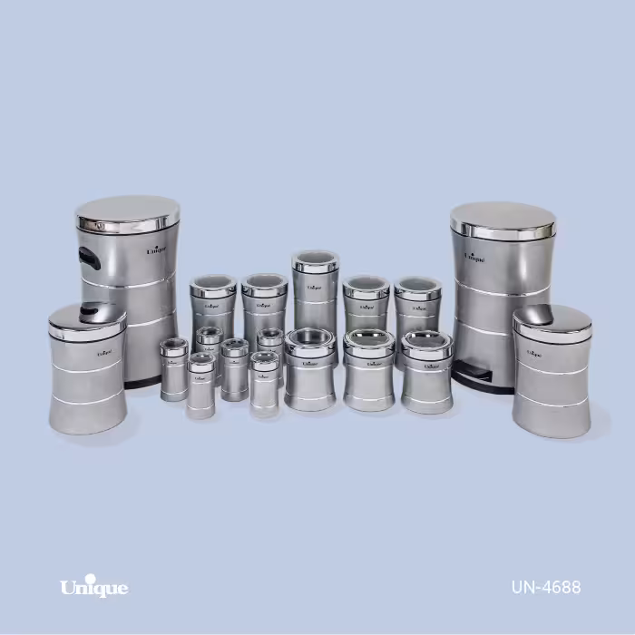 سرویس 18 پارچه کمر باریک خطی نقره ای استیل یونیک کد محصول: UN-4688