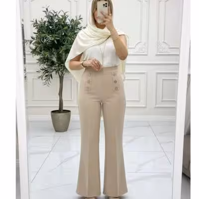 شلوار دمپا گشاد کمر دکمه ای مازراتی اعلا