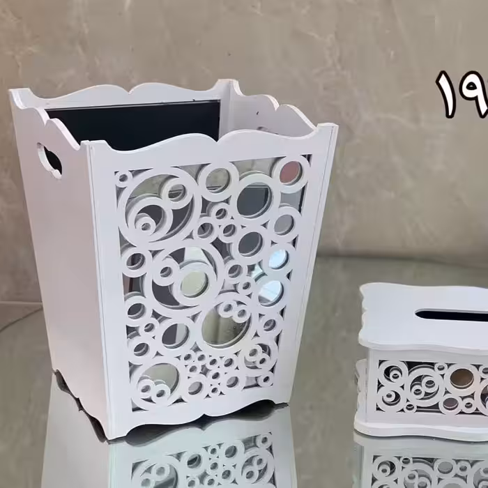 سطل و جادستمال چوبی حلقه ای سفید 